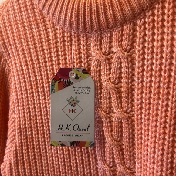 New chunky sparkling Peach Bellini cable knit crew neck sweater - Picture 3 of 9